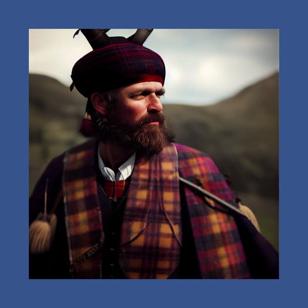 Scottish Highlander in Clan Tartan by Grassroots Green