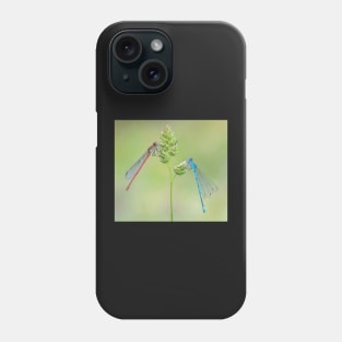 Large Red and Azure Damselflies on a Grass Stalk Phone Case