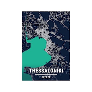 Thessaloniki Blue Dark Color City Map T-Shirt