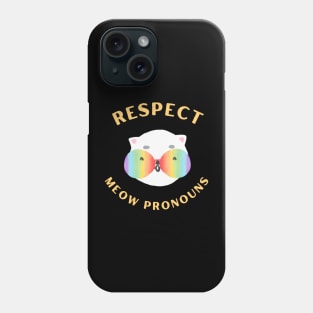 Respect meow pronouns, funny cat face with rainbow glasses Phone Case