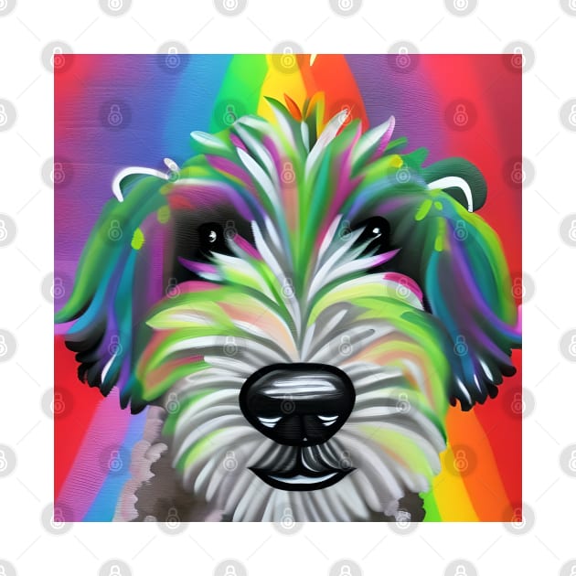 Sheepadoodle Rainbow Painting by KayBee Gift Shop