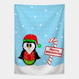 Happy Festive Merry Christmas Penguin Tapestry