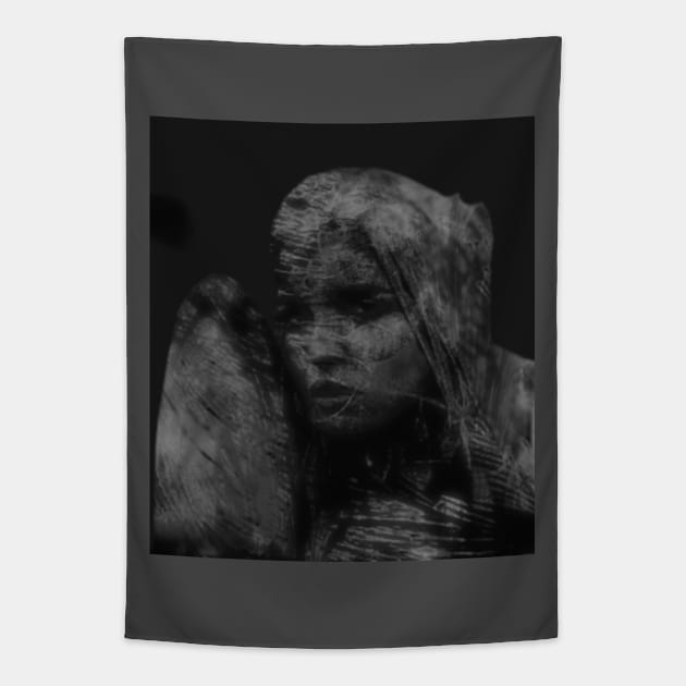 Beautiful girl, warrior with a shield, knight. Dark but beautiful. Gray. Tapestry by 234TeeUser234