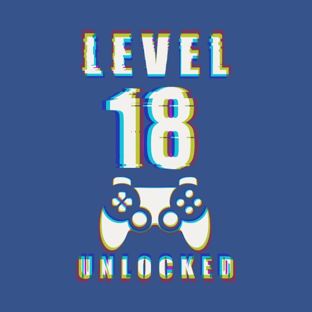 LEVEL 18 UNLOCKED- Funny Glitch Effect Game Controller Design by IceTees