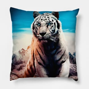 White Tiger Blue Eyes vector Pillow