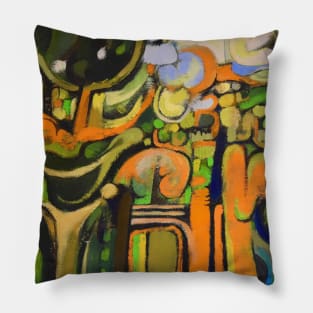 Orange Green Abstract Painting Pillow