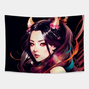 Demon Woman Abstract Colorful Tapestry