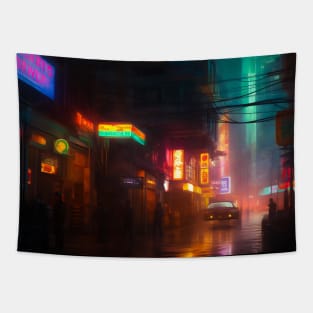 Bright Neon Cityscape Tapestry