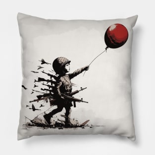 Peace and freedom, soldier girl with red baloon Pillow