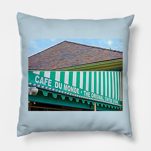 Cafe Du Monde The Original Coffee Stand Awning Pillow by Debra Martz