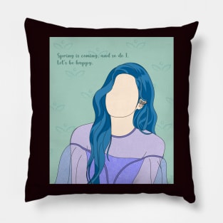 Lovely Blue-Haired Girl in a Spring Theme Casual Logo Design Pillow