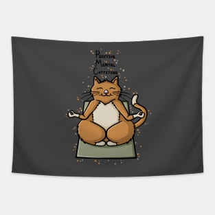 Positive Mental Cattitude Funny Yoga Cat Digital Illustration Tapestry