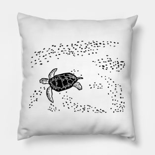 8.3 Million, Ocean Sea Turtle with Microplastic (Black Ink Version) Pillow