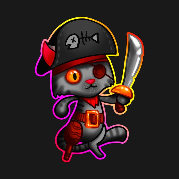 Cat pirate with outline by HandsHooks