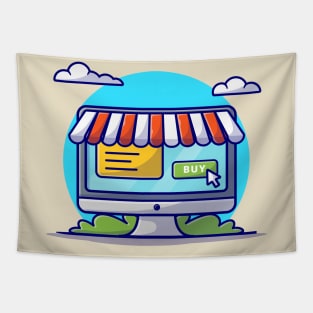 Online Shop Website Cartoon Vector Icon Illustration Tapestry