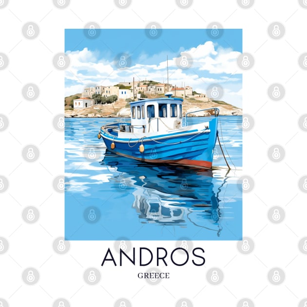 A Pop Art Travel Print of Chora Andros Island - Greece by Studio Red Koala