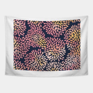 Navy and Pink Watercolor Firework Flowers Tapestry