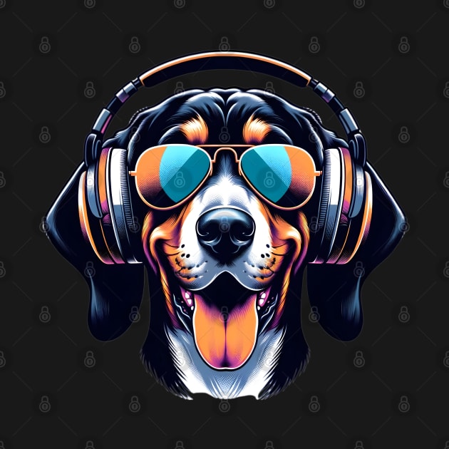 Grinning Black and Tan Coonhound as Smiling DJ by ArtRUs