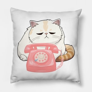 Sad Cat and Retro Rotary Dial Phone Pillow