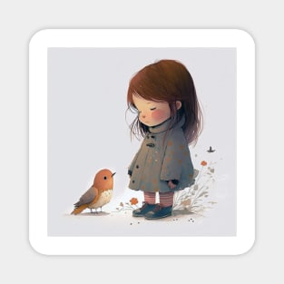 Little girl with a bird Magnet