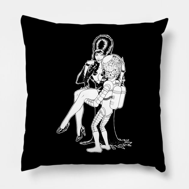 Elvira vs Mars Attacks 2 Pillow by Ivo_Marques