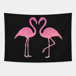 Pink Ombre Faux Glitter Flamingos Silhouette Tapestry