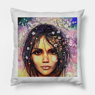 Halle Berry in spring time Pillow