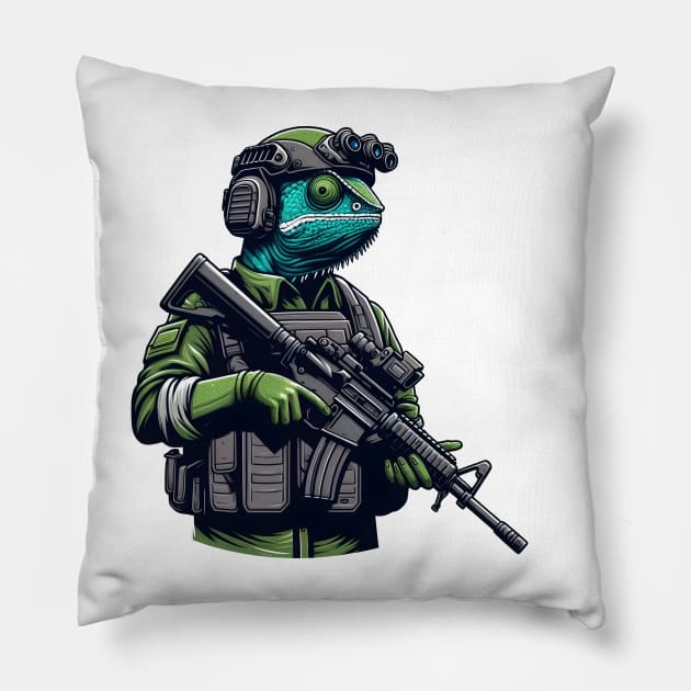 Tactical Cameleon Mastery Tee: Where Style Meets Stealth Pillow by Rawlifegraphic