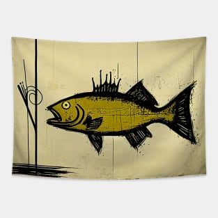 Green Largemouth Bass in Abstract Style Painting Tapestry