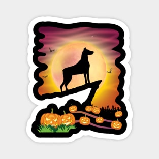 Dobermann Dog On Mountain & Moon Pumpkins Bat Halloween Day Magnet