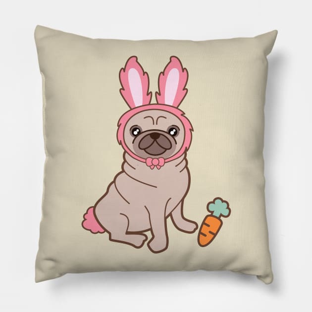 Pug dog in a rabbit costume Pillow by EuGeniaArt