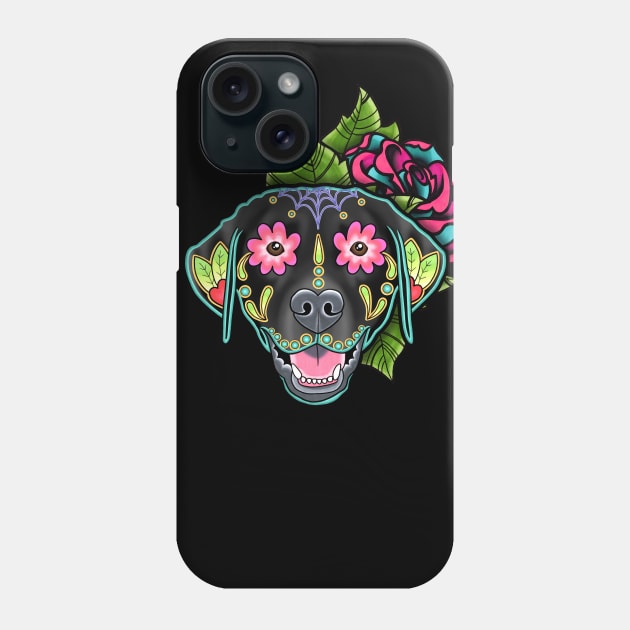 Labrador Retriever in Black - Day of the Dead Sugar Skull Dog Phone Case by prettyinink