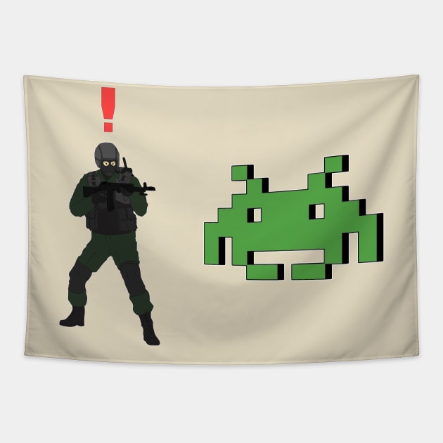 Metal Gear Solid Enemy Soldier Alert Space Invaders Tapestry by Bevatron