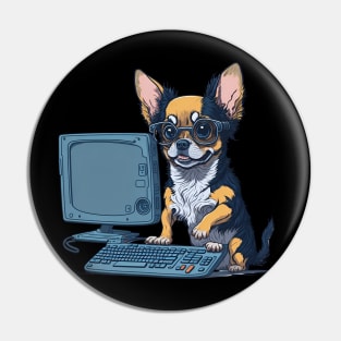 A cute Chihuahua dog is working on computer Pin