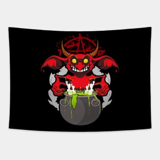 Demon Imp's Cauldron Occult Tapestry