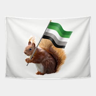 Red Squirrel with Aromantic Pride Flag Tapestry