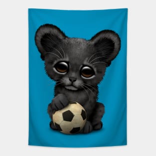 Black Panther Cub With Football Soccer Ball Tapestry