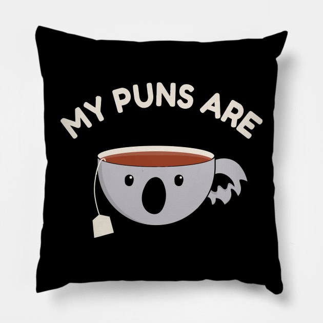 my puns are koala tea Pillow by alexanderkansas