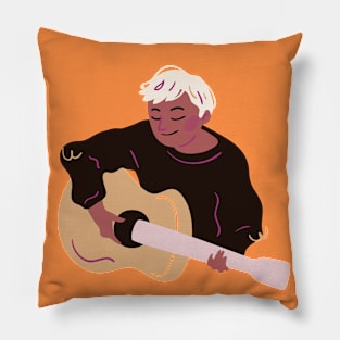 singer with guitar Pillow