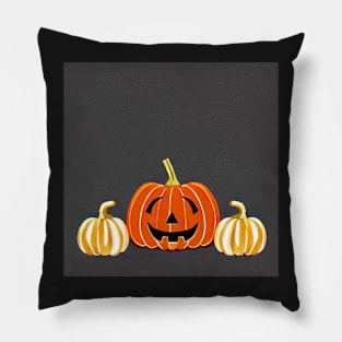 Two Pumpkins and Jack-O-Lantern Halloween Watercolor Illustration Pillow