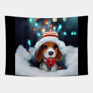 Christmas beagle puppy - beautiful winter snowy dog Tapestry