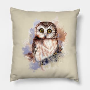 Watercolor Cute LIttle Owl Pillow