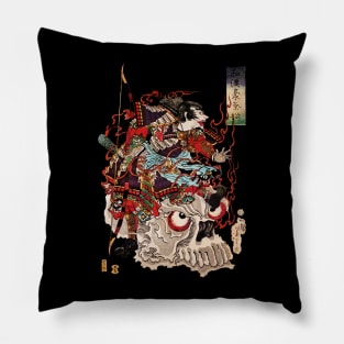 Samurai Gohst on Demon Skull Tsukioka Yoshitoshi Ukiyo-e Pillow