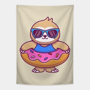 Cute Sloth With Doughnut Swimming Tires Tapestry