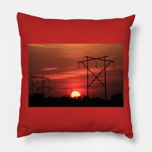 Power Line Sunset silhouette Pillow