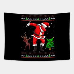 SANTA DABBING WITH PINE TREE AND REINDEER Tapestry