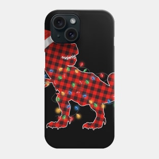 Funny Dinosaur T Rex Wearing santa hat, christmas lights and red buffalo plaid Phone Case