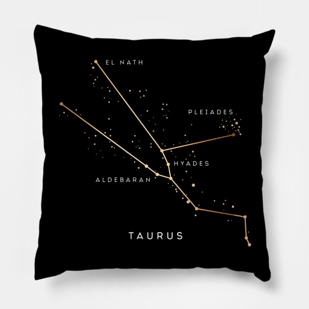 Gold Taurus Zodiac Constellation T-Shirt Pillow by Darkstar Designs