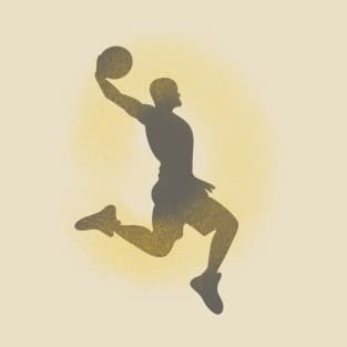 Basketball Player Dunking Sprayed Yellow Grey T-Shirt