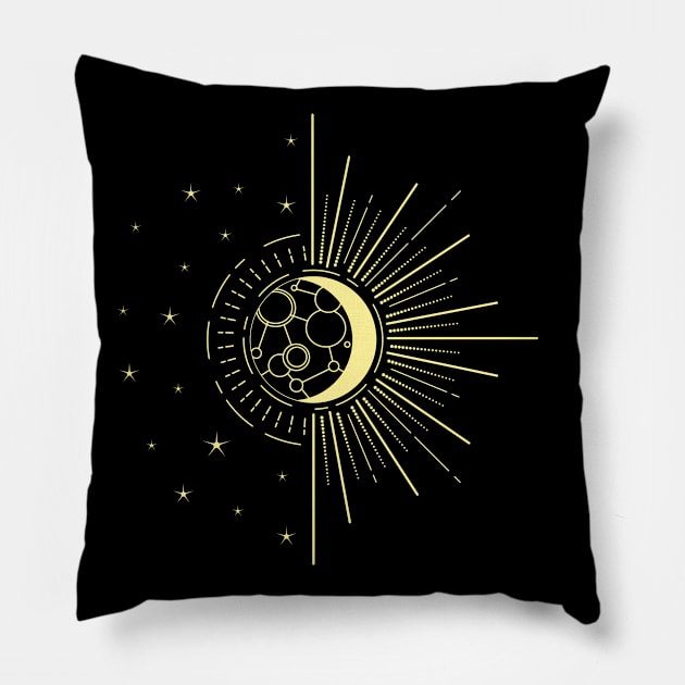 Sun & Moon Eclipse Geometric Pillow by thehousekat